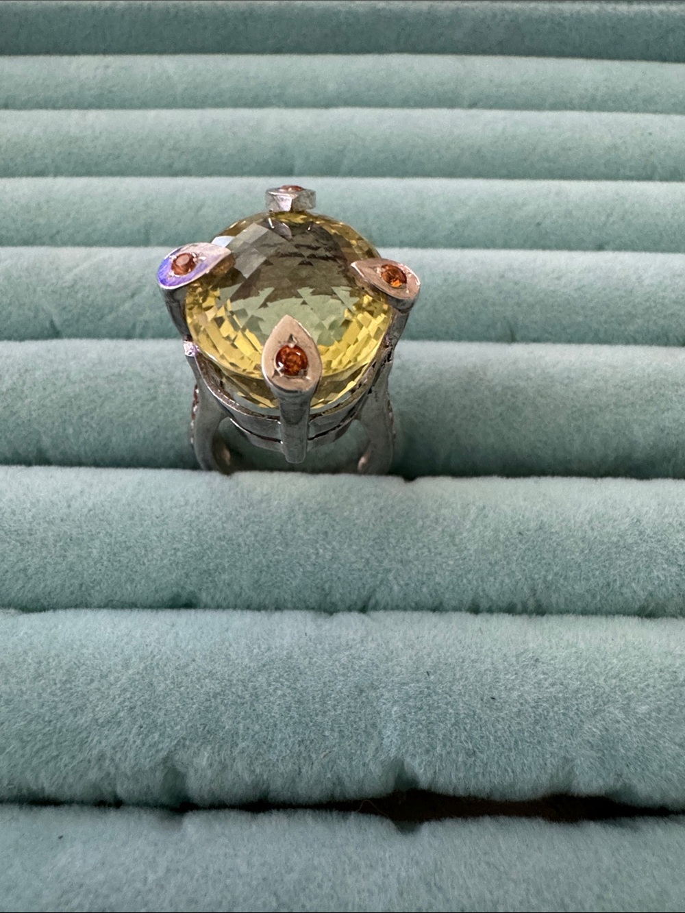 Sterling Silver Lemon Quartz Cocktail Ring with Citrine Accents